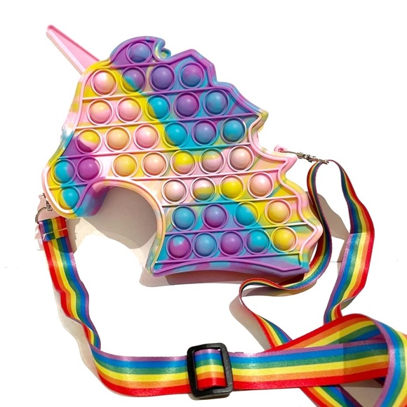 Pop It Tie Dye Unicorn Purse Bag Pink Blue Purple Rainbow Fidget Girls Horse Toy - Picture 4 of 6